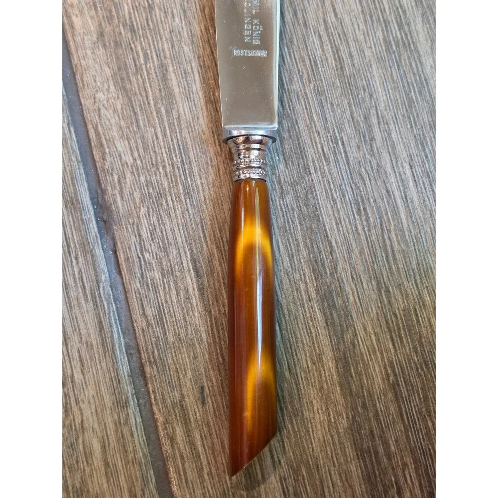 Emil Konig Solingen Vintage Flatware Set 12pc Faux Horn Amber Handles Germany